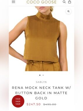 Sablyn Rena Mock Neck Tank in Matte Gold